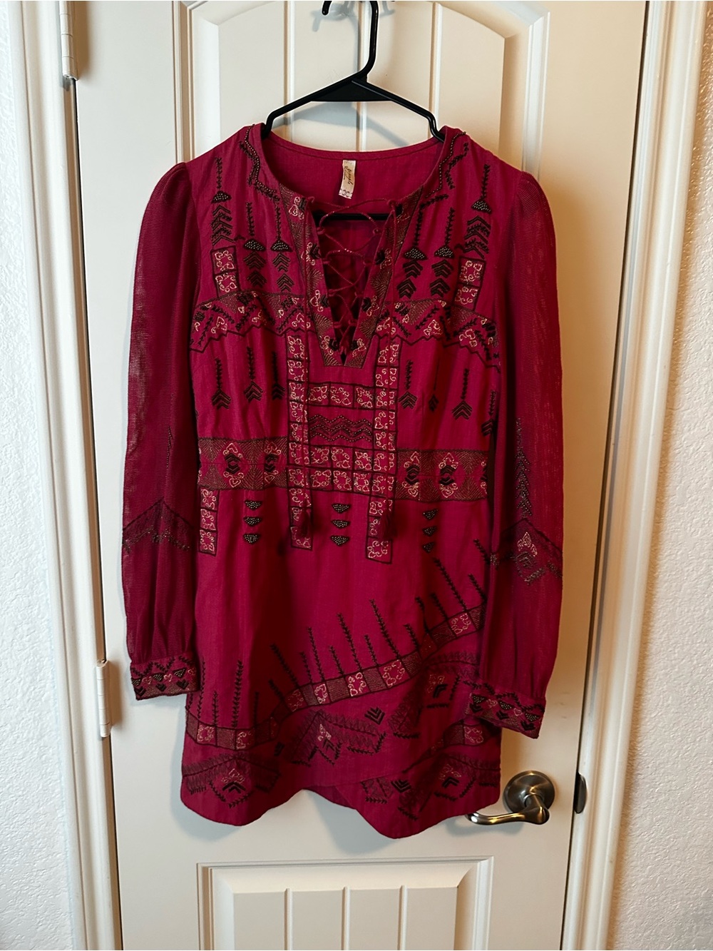 Free People Embroidered Stella Mini Dress Magenta Boho size 0